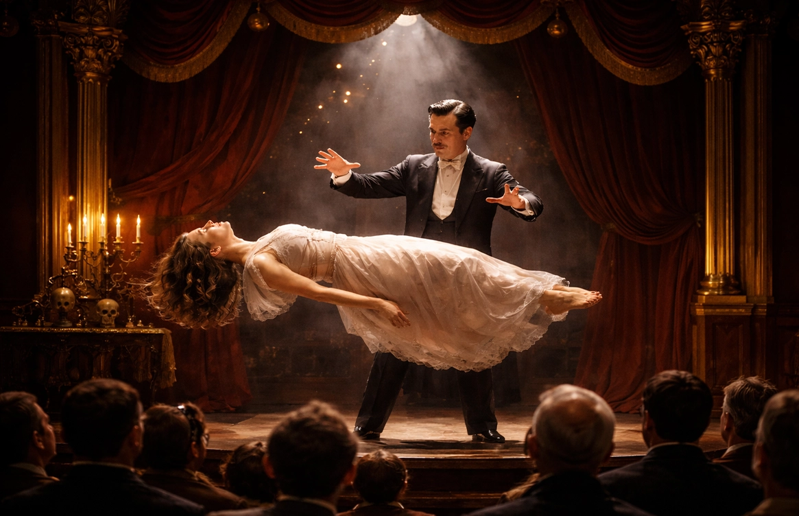 The magician uses his powerful magic on the woman