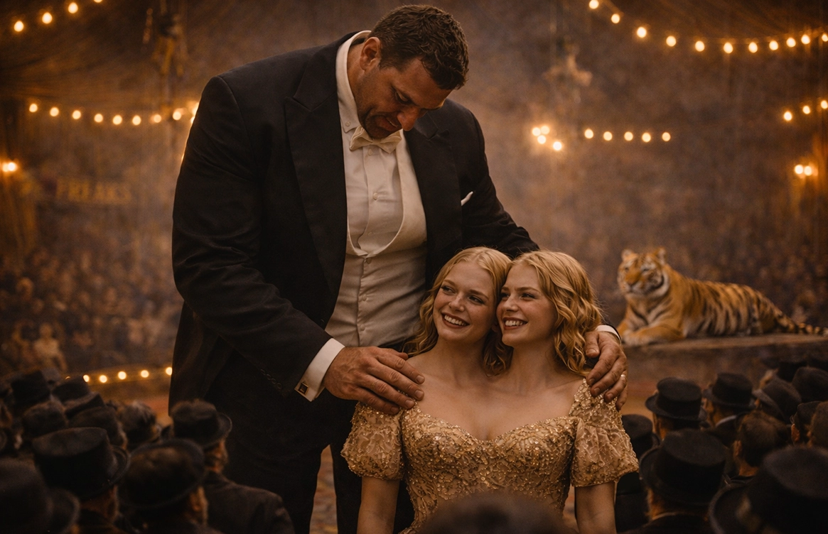 The giant comforts the conjoined twins